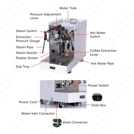 CAFOVO E124 9Bar Commercial Espresso Machine Real E61 Group Head Rotary Pump Heat Exchange Boiler Adjustable Pressure Lever