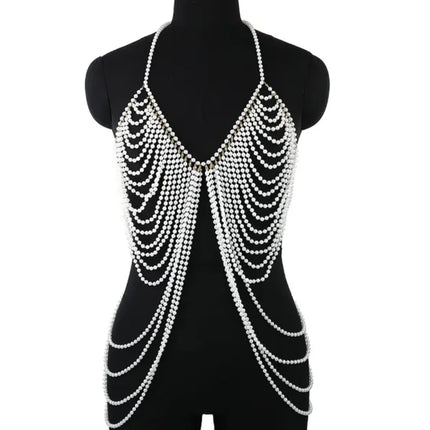 Sexy Accessories Women Bikini Pearl Chest chain Body Chain Jewelry Totally Hand-made Bra Fringed For Beach Nightclub Waist Chain