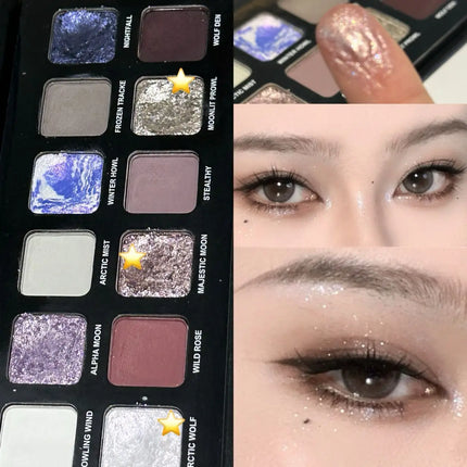 12 Colors Metallic Eyeshadow Palette Pearl Matte Sparkling Shimmer Blue Eye Shadow Highlighter Brighten Glitter Halloween Makeup