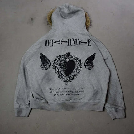 Winter Fashion Streetwear Women's Gothic Printed Faux Fur Hooded Jacket Trendy Edgy Zip - Up Sweatshirt 2026 New Arrival