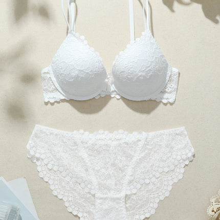 Women Solid Lace Lingerie Set Front Closure Push Up Bra & Panty Set Double Strap Backless Underwear Set Sexy Intimates Lingerie