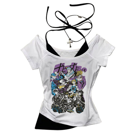 Jojo Bizarre Adventure crop top Aesthetic babydoll Streetwear shoujo girl style Fairy vintage cropped harajuku women's t-shirt