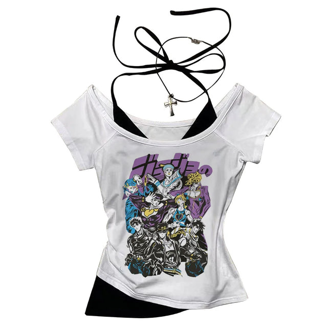Jojo Bizarre Adventure crop top Aesthetic babydoll Streetwear shoujo girl style Fairy vintage  cropped harajuku woman t-shirt