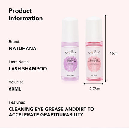 NATUHANA 60ml Gentle Lash Cleansing Mousse No Irritation Eyelash Shampoo for Extensions Grafting Makeup Remover Glue Cleanser