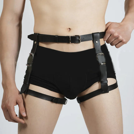 Leg Belt Men Harness Belts Gay Body Bondage Lingerie Gay Clothing for Gay Sex Rave PU Leather Sissy Club Lingerie for Gay Men