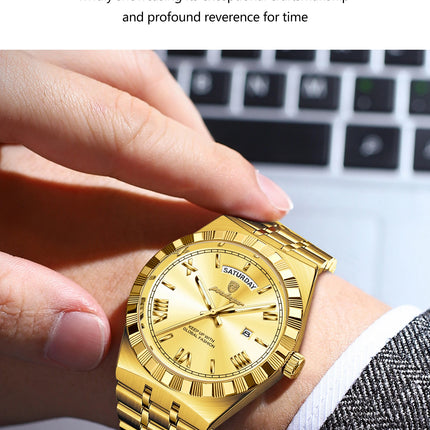 POEDAGAR Business Man Watch Week Date Waterproof Luminous Original Watches For Men Stainless Steel Men's Quartz Wristwatch Reloj