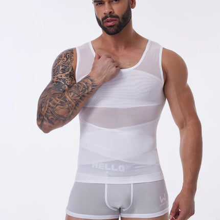 Compression Shirt for Men Slimming Undershirt Body Shaper Tank Top Gynecomastia Sleeveless Shapewear Vest Mesh Cross Suit 3XL