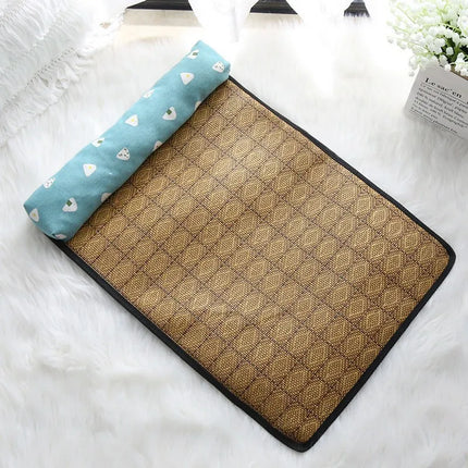 Cat Natural Cooling Mat Summer Pet Self Cooling Pad Cat Bed Mat For Dogs Indoor Rattan Weave Mat Sleeping Cat Bed