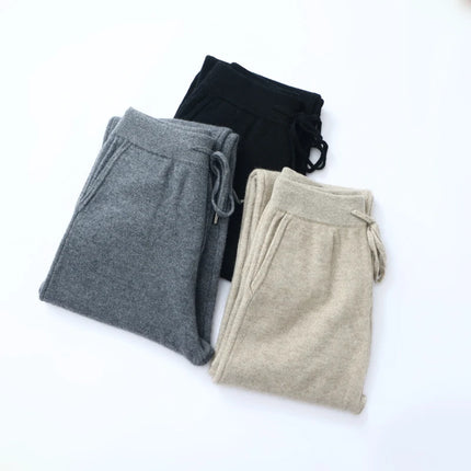 High-End 100% Cashmere Pants For Men Knitted Thickened Honeycomb Design Suitable For Outdoor Wear Straight-Leg Warm Sports Pants