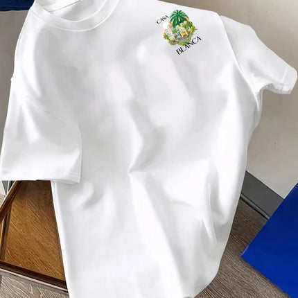 Men's Casa Blanca Tropical Street Print T-shirt Oversized 100% Polyester Streetwear Short Sleeve Tops S-XXL