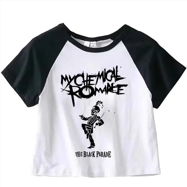 My Chemical Romance Graphic Crop Top Girl Cyber Y2K Kawaii Fashion Harajuku Crop Top Summer Sport T-Shirt Jogging Short Sleeve