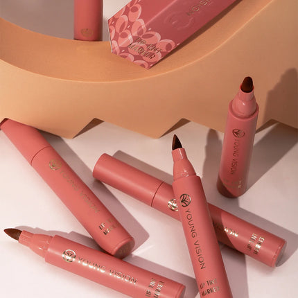 Lip Tint Pen, 6 Colors Available, Matte Water Lipstick, Non-Stick Cup, Long-Lasting, Smooth Lip Liner and Lip Stain Combo