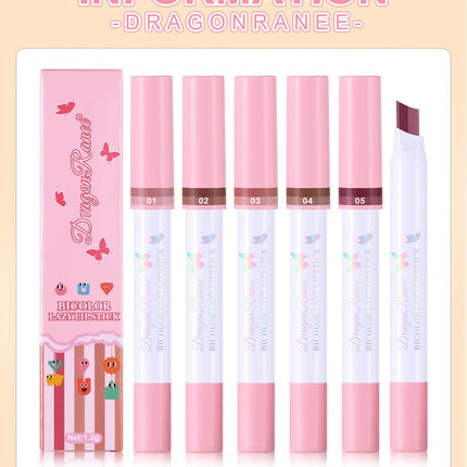 Two-Color Lipstick Pen, Matte Matte Finish, Long-Lasting Makeup Effect, Two-Color, Delicate, Waterproof, Non-Fading Lip Gloss, Natural and Easy to Apply Lipstick
