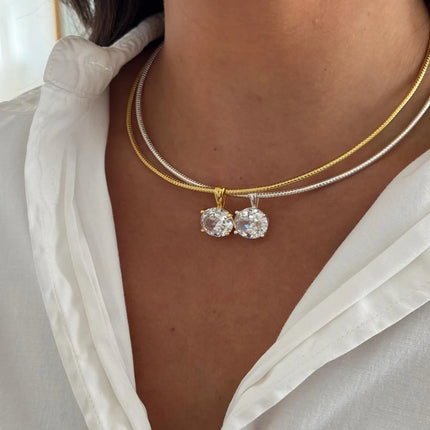 Fashion Style Spring Chain Cubic Zirconia Pendant Necklace For Women Stainless Steel Choker Jewelry Accessories