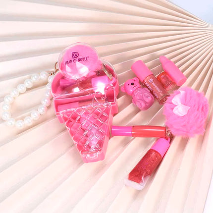 Cute Ice Cream Bear Lip Gloss Set Keychain Lip Gloss Waterproof Longlasting Girls Lips Makeup