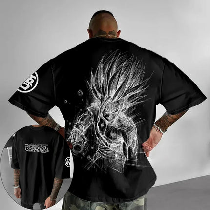 Dragon Ball Animation T-Shirt Men's Summer New Double-Sided Printing Loose Casual Harajuku Trendy Short Sleeve Parent-child Top