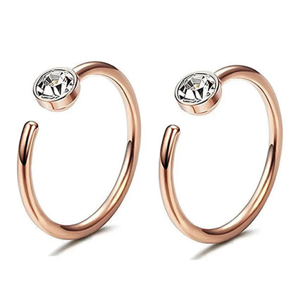 2pcs Hypoallergenic Stainless Steel Cubic Zirconia Round Ball Hoop Earrings Simple School Style Earrings Trendy Ear Jewelry