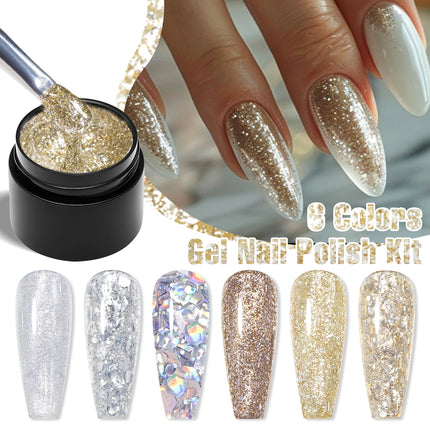 7PCS/SET Glitter Nail Polish,Sparkly Shiny UV LED Soak Off 6Colors Gel Polish Kit Home DIY Manicure Nail Salon Varnish With Tool