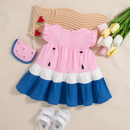 (0-3 Year Old Baby Girl Dress) Summer New Cute Watermelon Style Children'S Sleeveless Clothes With Free Watermelon Bag