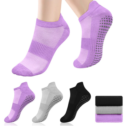 3 Pairs Yoga Socks Women Cotton Short Mesh Breathable Professional Non-slip Floor Pilates Dance Sports Gym Socks