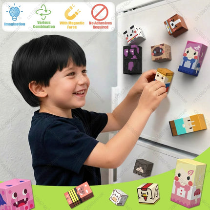 Magnetic Building Blocks Mine World Character People Animal Brick Cubes STEM Educational Family Toy Gift for Boys Girls Children