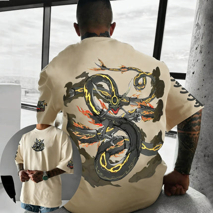 Pokemon  Handheld Game Rayquaza Printed Cotton T-shirt Summer New Harajuku Plus Size Unisex Loose Casual Y2K Parent-child Top