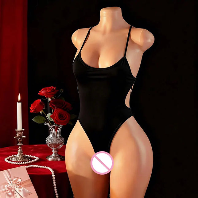Crotchless Uniform Sexy Cosplay Costume Bodysuit Anime open Swimwear Bikini Women Hot Ice Silk solid color Uniform Sets