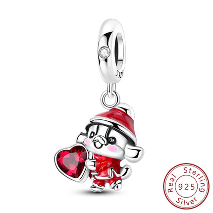 Original 925 Sterling Silver Charm Bead Balloon Poodle Cute Puppy Heart Charm Fit Bracelet Bangle Pendant Women DIY Jewelry Gift