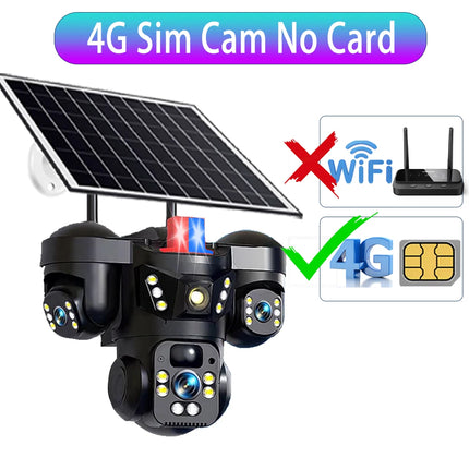 V380 Three Lens Three Screens 15MP 4G Solar Camera Outdoor WiFi 10X Digital Zoom Waterproof Auto Tracking Security CCTV Cameras