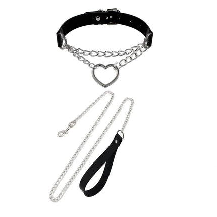 Cosplay Necklace Leash And Collar Bdsm Leather Slave Heart Bell Ring C harm Collars Set For Women Bondage Gothic Choker Accessor
