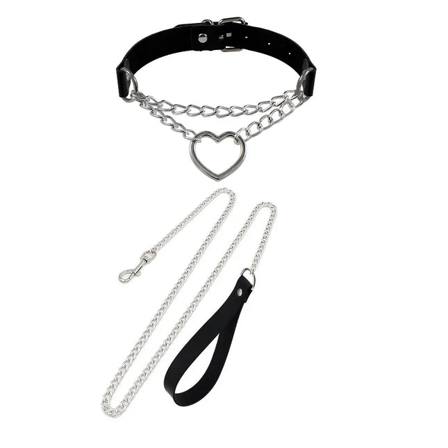 Cosplay Necklace Leash And Collar Bdsm Leather Slave Heart Bell Ring C harm Collars Set For Women Bondage Gothic Choker Accessor