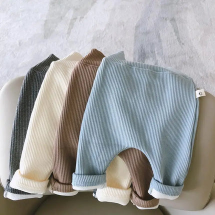 Baby Pant Autumn Winter Added Fleece Warmth Thickening Babies Aged 0-4 Years Old High Waisted Bottom Casual Pants Winter Wear
