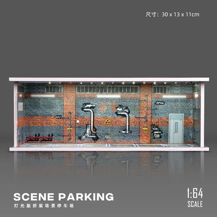 1:64 Simulated Parking Lot with Lights Miniature Scene Parking Garage Toys for Boys Car Model Display Stand Kids Collection Toy
