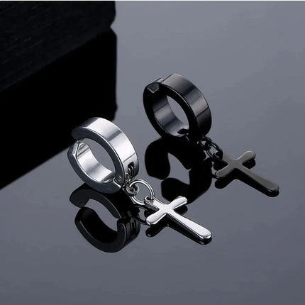 1 Pair Punk Stainless Steel Cross Stars Pendant Ear Clip No Piercing Earrings For Women Hiphop Fashion No ear hole Men Jewelry