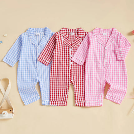 ma&baby 0-24M Newborn Infant Baby Girls Boys Jumpsuit Plaid Print Button Long Sleeve Rompers Casual Fall Spring Clothing D10