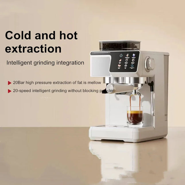 2-in-1 Cold & Hot Coffee Maker with Built-in Grinder & Milk Frother | Compact Espresso Machine for Home, Office & Small Cafes