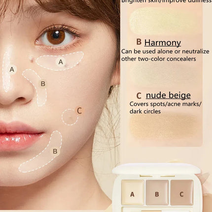 Judydoll Moisturizing Three-Color Concealer Palette High Coverage Long-Lasting Natural Waterproof Sweatproof Makeup Cosmetics