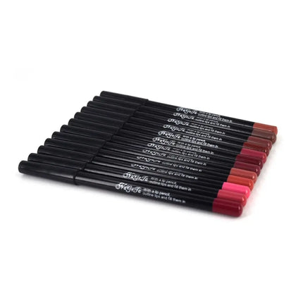 Cosmetic Long Lasting Women's Professional 12 Assorted Colors Lip Liner Pencil Lipstick Eyeliner Pen Matte Lip Liner