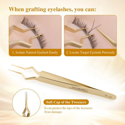 NAGARAKU pinzas Eyelash Isolating Tweezers Precision Fiber Tip  Makeup Tool Anti-slip grid