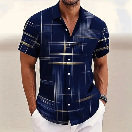 Men's Geometric 3D Printed Lapel Short Sleeve Casual Fashion Shirt Summer Outdoor Vacation Hawaiian Shirt