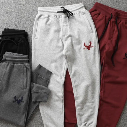 Autumn American Retro Terry Knitted Embroidery Sweatpants Men's Simple Elastic Waist Drawstring Sport Casual Youth Slim Pants