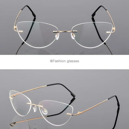 1.61 index Lens Frameless Cat Eye Myopia Eyeglasses Ultralight Rimless Blue Light Blocking Prescription Glasses -0.5 -0.75 to -6