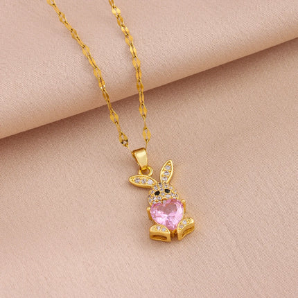 New 316L Stainless Steel Cute Zircon Rabbit Necklaces Earrings For Women Trendy Female Jewelry Set Girls Fashion Clavicle Chain
