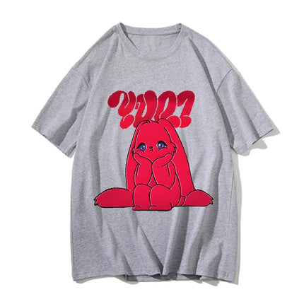 Yuqi 1st Mini Album YUQ1 T-shirt Same Rabbit Pattern Printing Tee-shirt Kawaii Fashion O Neck Cotton Tops T-shirt Couples Clothes