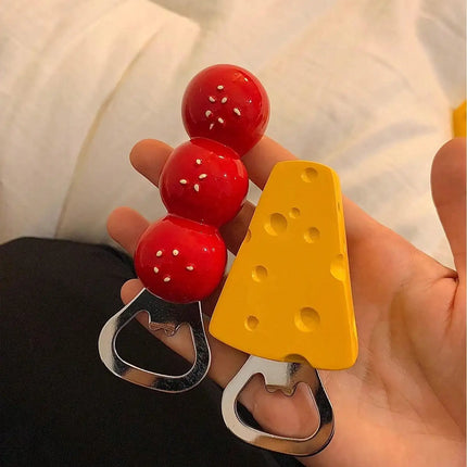 1pc household cute magnetic bottle opener, Tomatoes on sticks cheese refrigerator sticker, decorative bottle opener