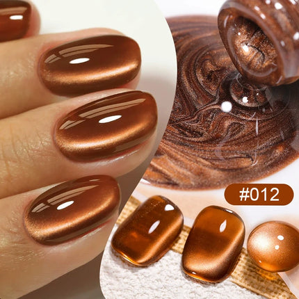 QAZIXU 10ml Brown Cat Eye Gel Nail Polish Golden Magnetic Gel Polish Semi Permanent Soak Off UV LED Nail Art Varnish All Seasons