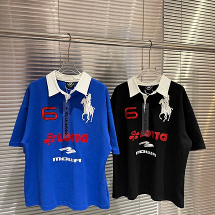 2026 Best Version Mowa Angel Steed Embroidery Turn Down Collar Women Men Polo Shirt T shirts Slim Fit Men Casual Polo shirt