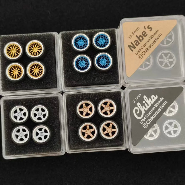 1/64 Chika Nabes Wheels or Brake Caliper 8.9mm 9.7mm 10.5mm Model Car Tires Rim Work S1 VSXX for 1:64 HW Tomy Mini GT Alloy Cars