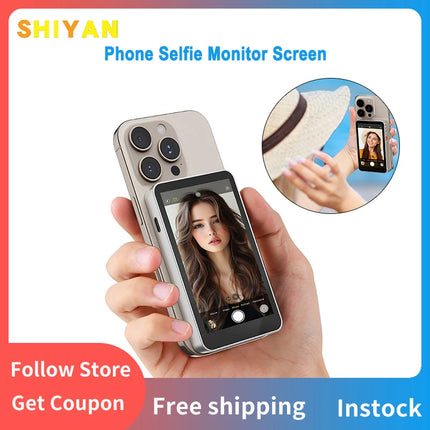 SHIYAN Phone Selfie Monitor Screen Magnetic Mount Using Phone Rear Camera for Selfie Vlog Live Stream TikTok iPhone & Android