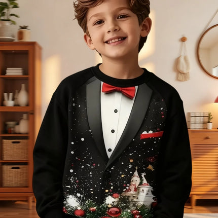 Funny Boys Sweatshirt Christmas Suit Tie 3D Print Autumn Long Sleeve Hoodies Pullover Boys Clothes Holiday Children's Clothing